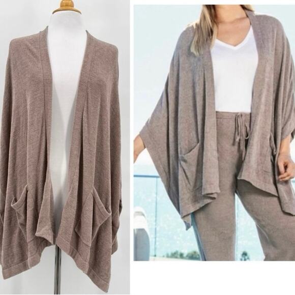 Barefoot Dreams CozyChic Ultra Lite Kimono Cardigan Cream Women’s One Size Tan - Picture 2 of 10